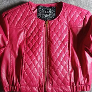 VTG Last Kiss Cropped Bomber Jacket women XS Y2K Pink Quilted Diamond Barbiecore